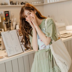 韩都衣舍2020韩版女装夏装网纱仙女印花气质蛋糕裙连衣裙EK9095荃