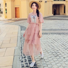 韩都衣舍2020韩版女装夏装网纱仙女印花气质蛋糕裙连衣裙EK9095荃