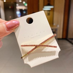 1少女ins后脑勺发夹简约一字夹刘海边夹水钻交叉夹子发饰头发顶夹
