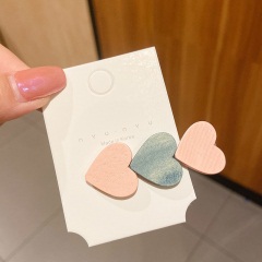 1网红元气拼色爱心几何发夹韩国复古木质刘海夹发卡头饰女卡子发饰