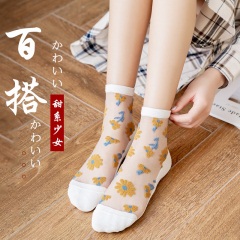 8春秋季女士袜子水晶丝袜中筒玻璃丝袜韩国可爱透明袜冬天卡丝袜潮