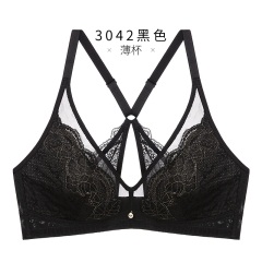 11千奈美美背文胸聚拢无钢圈内衣女薄款无海绵超薄蕾丝性感交叉美背