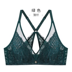 11千奈美美背文胸聚拢无钢圈内衣女薄款无海绵超薄蕾丝性感交叉美背