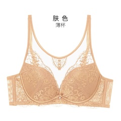 11千奈美舒适透气性感蕾丝抹胸式内衣女记忆钢圈聚拢上托网纱文胸罩