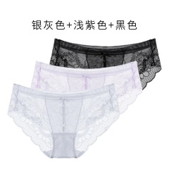 11千奈美舒适性感透气蕾丝轻薄三角裤中腰提臀透明镂空内裤三条装