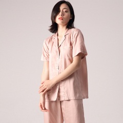 13红豆春夏新女莫代尔绵滑爽型居家服女式翻领贡缎睡衣可外穿