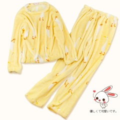 18珊瑚绒睡衣女秋冬季甜美可爱黄色长袖加绒加厚法兰绒家居服套装冬
