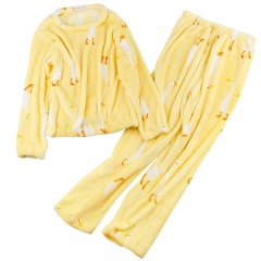 18珊瑚绒睡衣女秋冬季甜美可爱黄色长袖加绒加厚法兰绒家居服套装冬