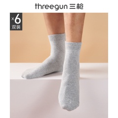 16[6双]三枪袜子男春季棉袜透气吸汗商务防滑男生男士中筒袜短袜