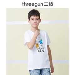 16[拍2减10]三枪纯棉男童T恤夏季运动印花圆领弹力全棉儿童短袖汗衫