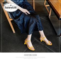 31honeyGIRL甜粉韩版一字带粗跟凉鞋2020夏季新款时尚百搭小仙女鞋