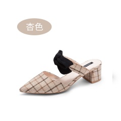 31honeyGIRL甜粉2020夏季新款浅口蝴蝶结粗跟单鞋时尚小香风穆勒鞋