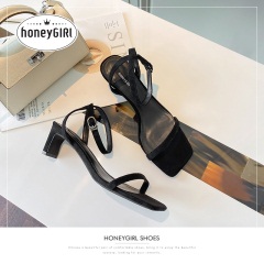 31honeyGIRL甜粉2020夏季新款韩版一字带粗跟凉鞋网红百搭简约女鞋