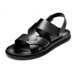 33红蜻蜓男鞋夏季新款纯色真皮凉鞋沙滩鞋舒适露趾凉拖两用透气鞋