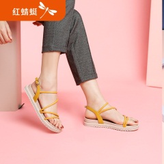33红蜻蜓女鞋2020夏季新款休闲平跟凉鞋时尚中空真皮皮鞋女简约日常