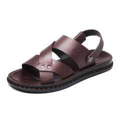 33红蜻蜓男鞋夏季新款纯色真皮凉鞋沙滩鞋舒适露趾凉拖两用透气鞋