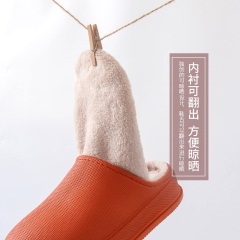 新款防水男棉拖鞋家居家用保暖女情侣室内外出皮面亲子包跟棉鞋