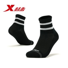 特步正品男袜子中筒袜抗菌功能袜2020新款舒适运动纯棉长袜-3双装C96