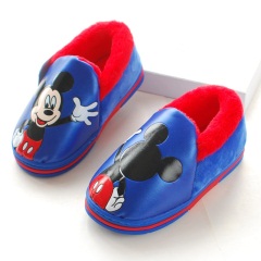 zh迪士尼儿童棉拖鞋包跟男童女童冬厚底保暖PU皮防水中大童室内棉鞋