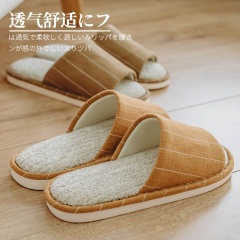 日式四季无声静音透气男女夏季居家用亚麻布艺凉情侣拖鞋棉软底