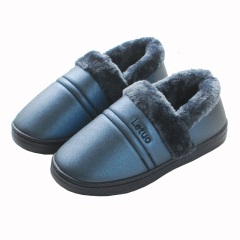 zh男士棉拖鞋包跟冬季防滑室内厚底保暖PU皮面防水软底毛绒家居棉鞋