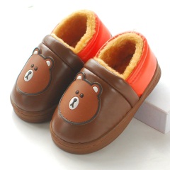 34儿童棉拖鞋包跟冬季PU皮防水防滑保暖宝宝鞋小童中童男童女童棉鞋