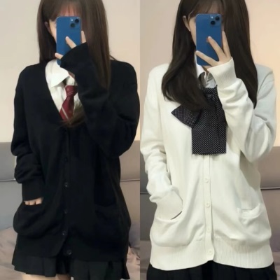 jk制服毛衣开衫外套女秋冬日系学院风制服校供感深灰色针织衫上衣lm1012