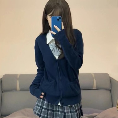 jk制服毛衣开衫外套女秋冬日系学院风制服校供感深灰色针织衫上衣lm1012