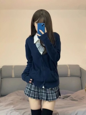 jk制服毛衣开衫外套女秋冬日系学院风制服校供感深灰色针织衫上衣lm1012