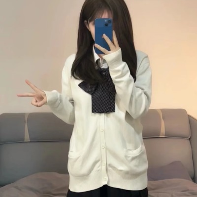 jk制服毛衣开衫外套女秋冬日系学院风制服校供感深灰色针织衫上衣lm1012